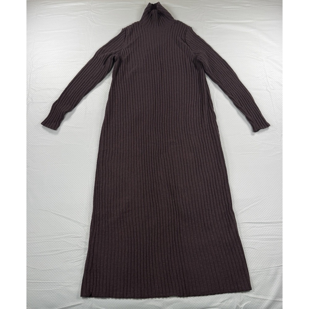 Eileen Fisher Petite Large Merino Wool Ribbed Turtleneck Sweater Dress Brown PL